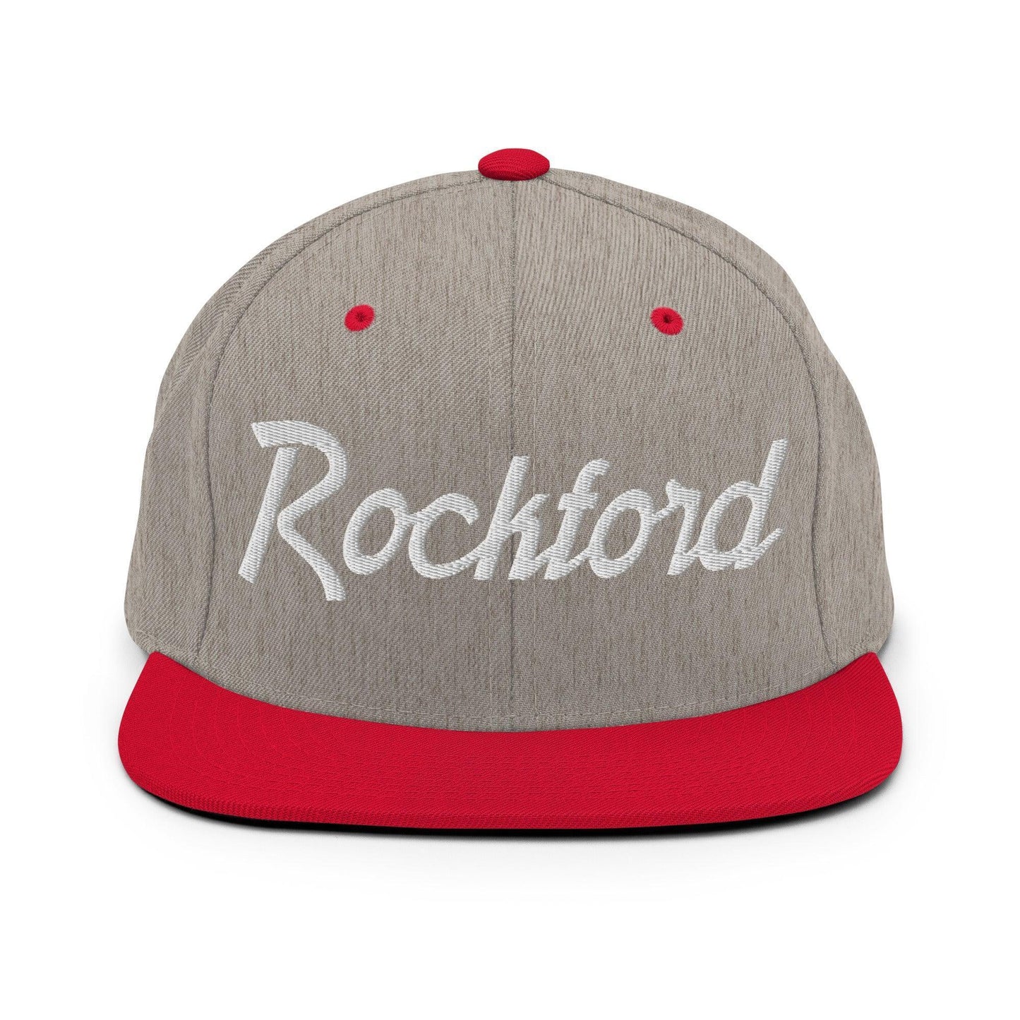 Rockford Script Snapback Hat Heather Grey Red