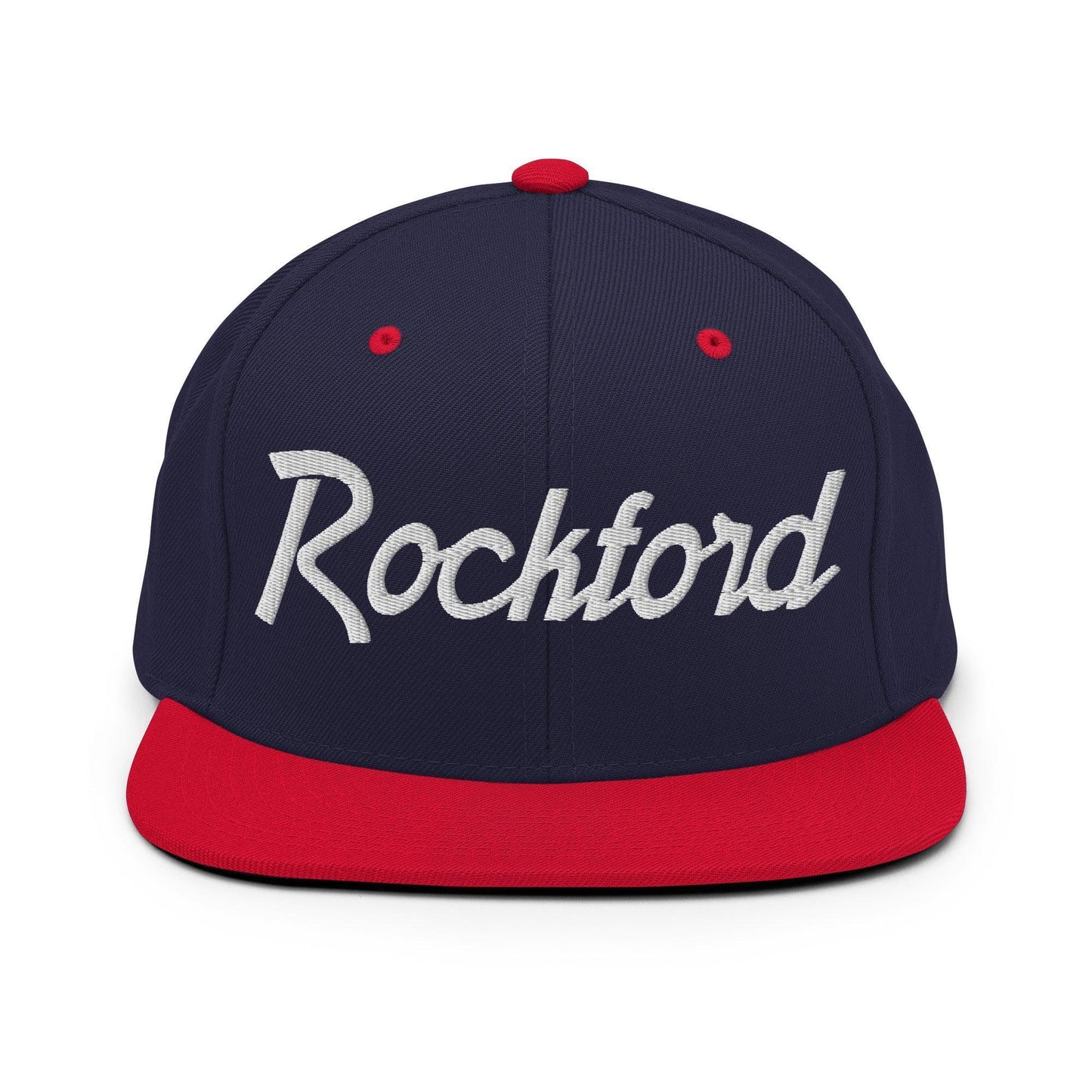 Rockford Script Snapback Hat Navy Red