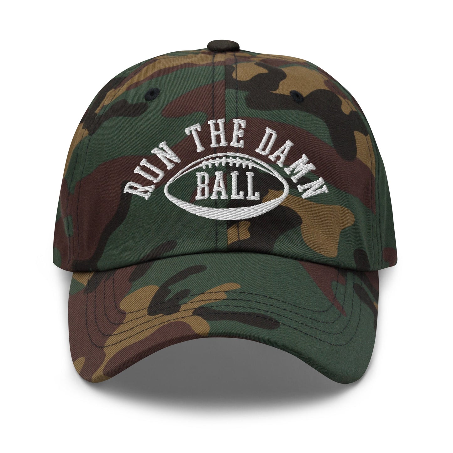 Run The Damn Ball Embroidered Dad Hat Green Camo