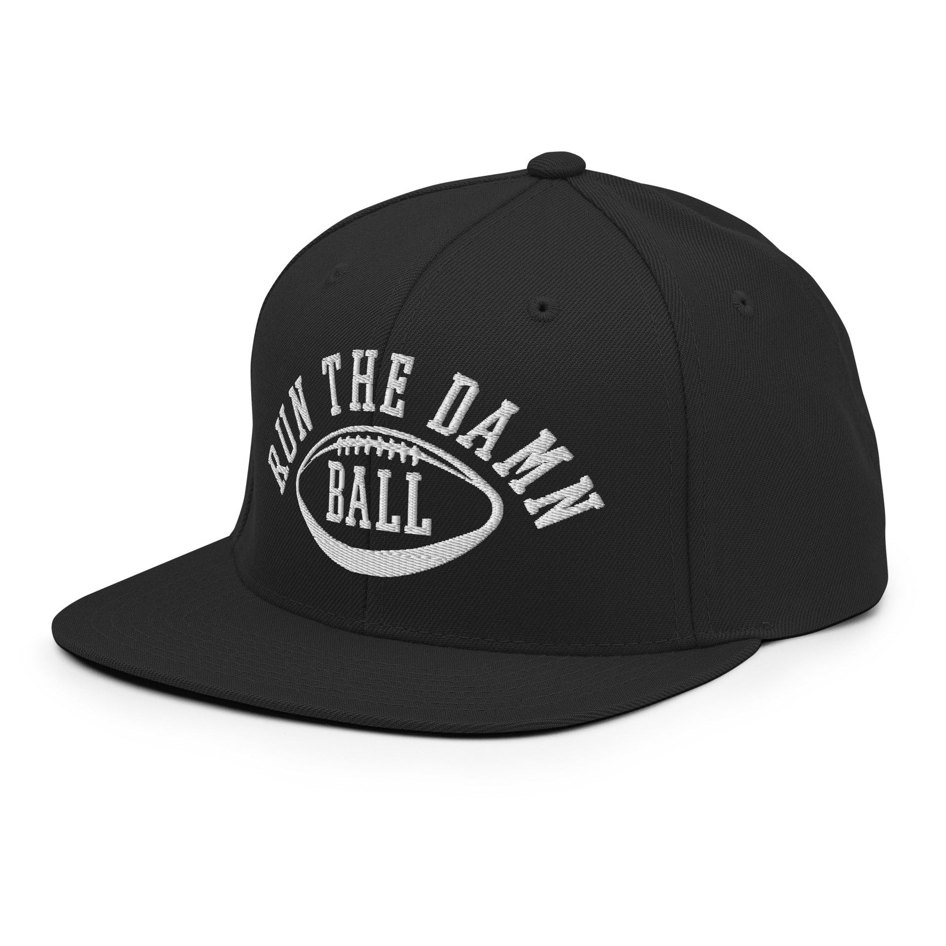 Run The Damn Ball Embroidered Flat Bill Brim Snapback Hat Black