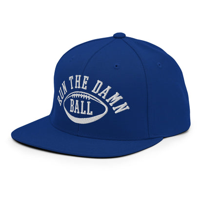 Run The Damn Ball Embroidered Flat Bill Brim Snapback Hat Royal Blue