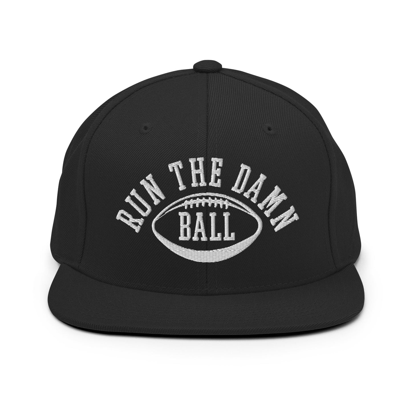 Run The Damn Ball Embroidered Flat Bill Brim Snapback Hat Black