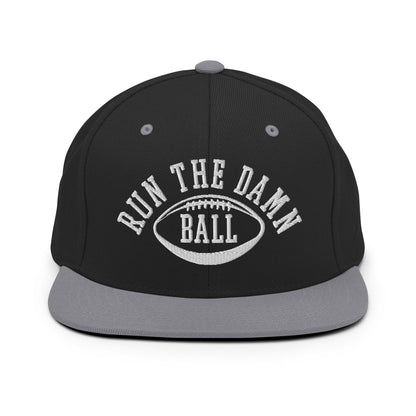 Run The Damn Ball Embroidered Flat Bill Brim Snapback Hat Black Silver