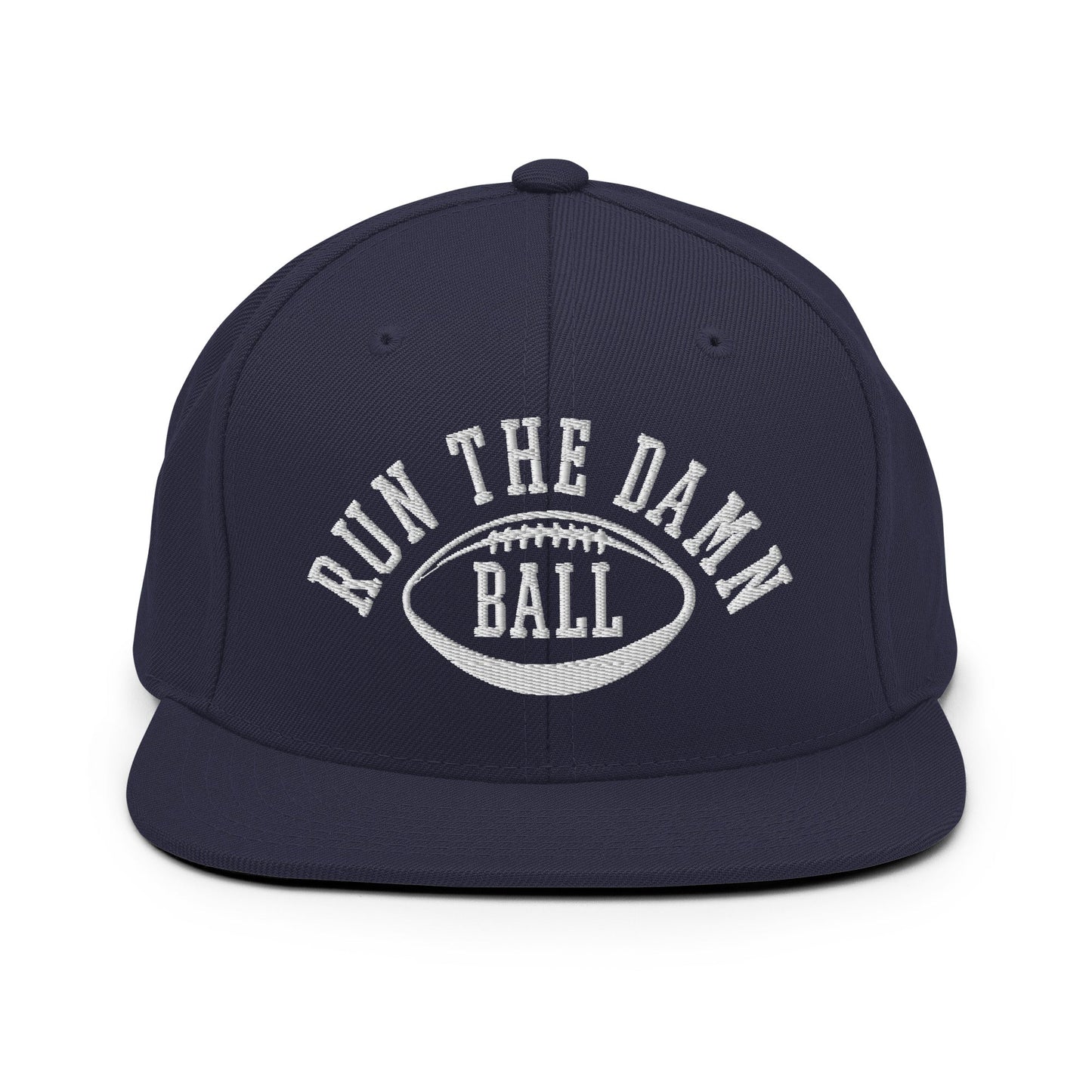 Run The Damn Ball Embroidered Flat Bill Brim Snapback Hat Navy