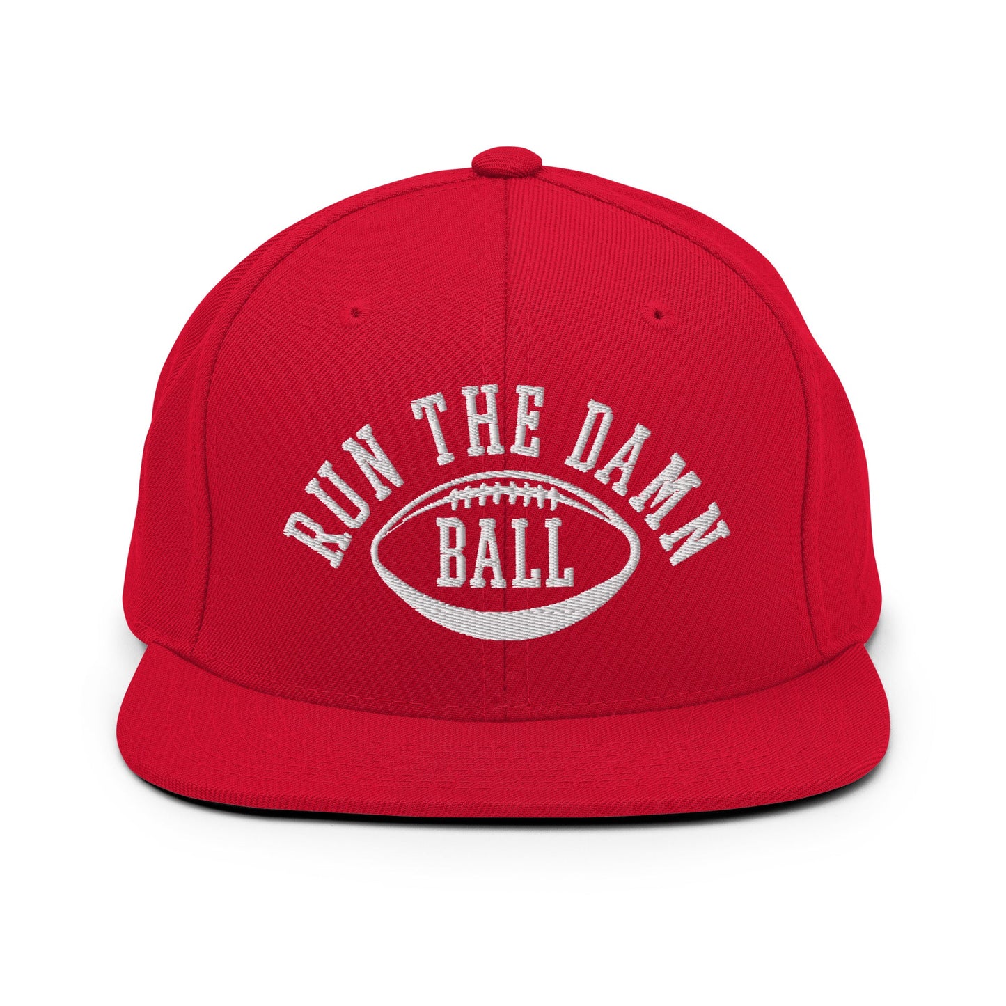 Run The Damn Ball Embroidered Flat Bill Brim Snapback Hat Red