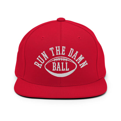 Run The Damn Ball Embroidered Flat Bill Brim Snapback Hat Red