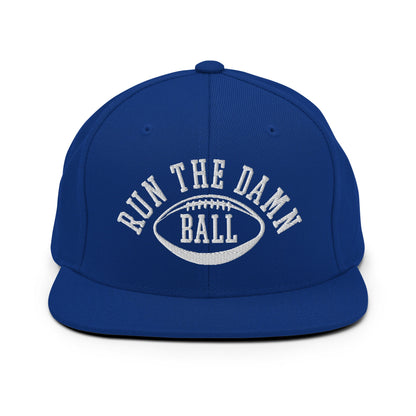 Run The Damn Ball Embroidered Flat Bill Brim Snapback Hat Royal Blue