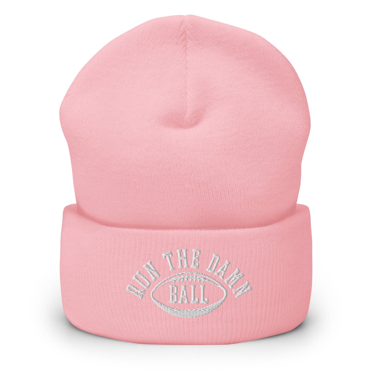 Run The Damn Ball Embroidered Knit Cuffed Beanie Baby Pink