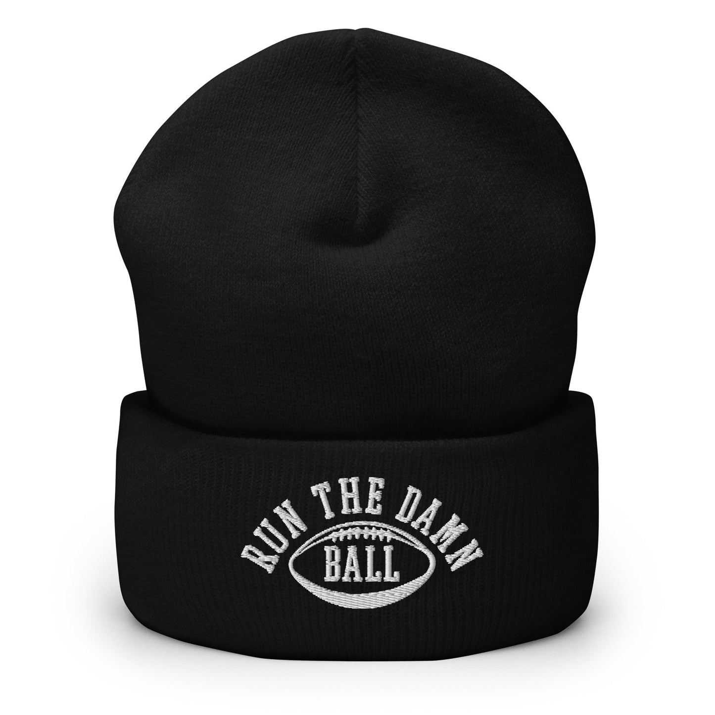 Run The Damn Ball Embroidered Knit Cuffed Beanie Black