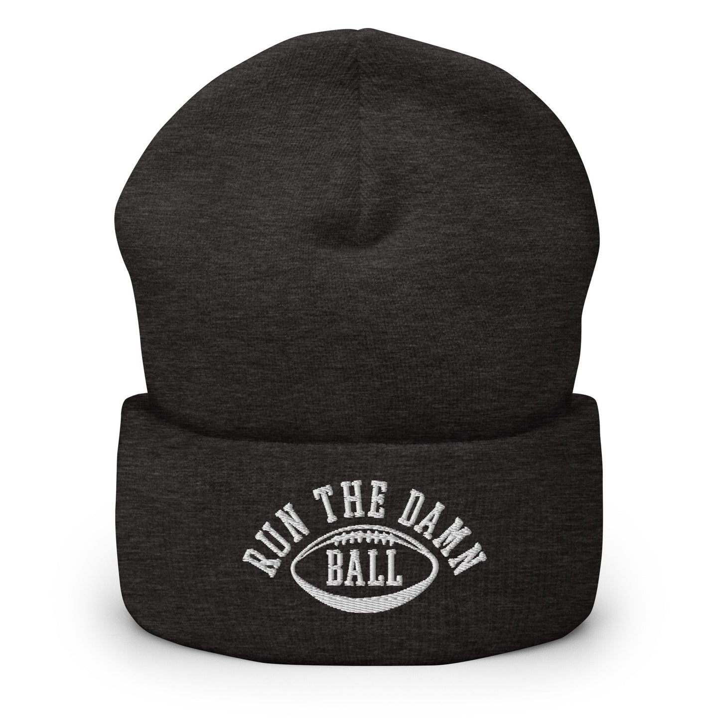 Run The Damn Ball Embroidered Knit Cuffed Beanie Dark Grey