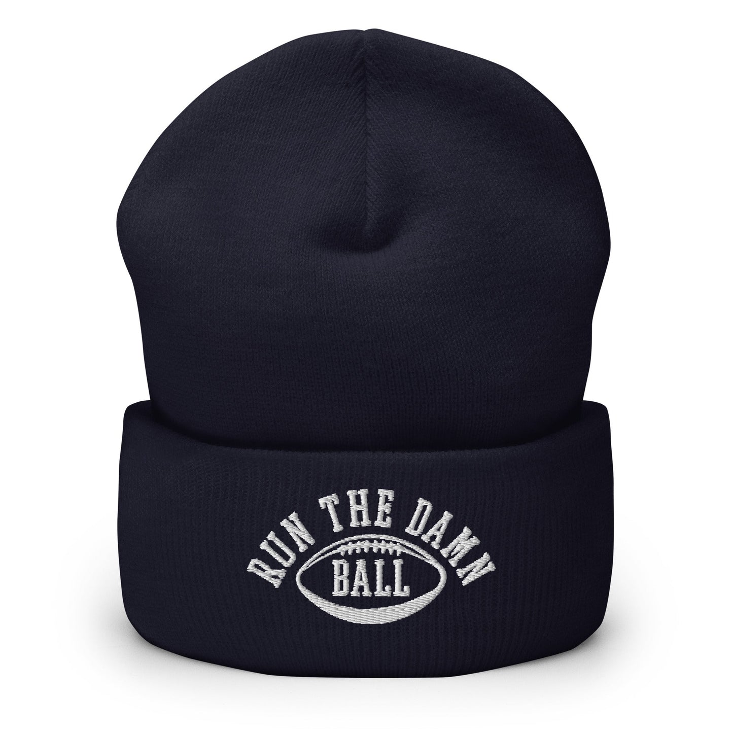 Run The Damn Ball Embroidered Knit Cuffed Beanie Navy