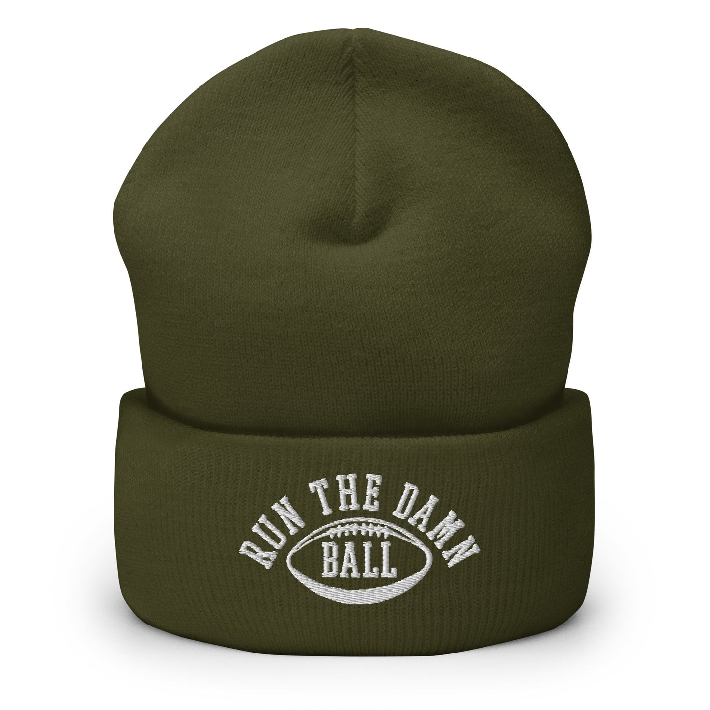 Run The Damn Ball Embroidered Knit Cuffed Beanie Olive