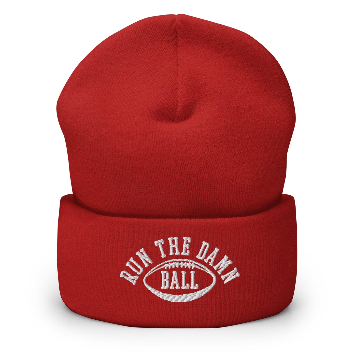 Run The Damn Ball Embroidered Knit Cuffed Beanie Red