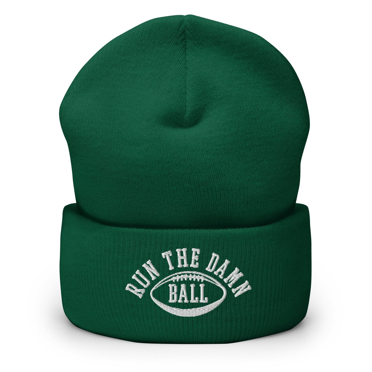 Run The Damn Ball Embroidered Knit Cuffed Beanie Spruce