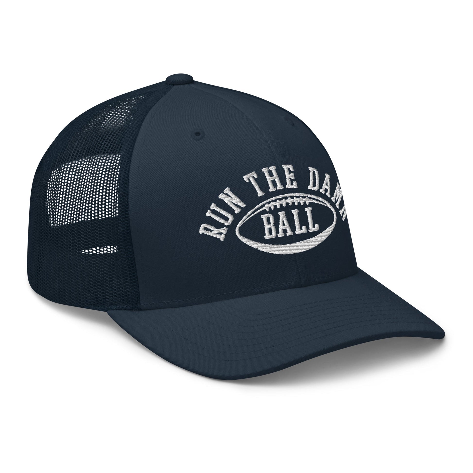 Run The Damn Ball Embroidered Mesh Trucker Hat Navy