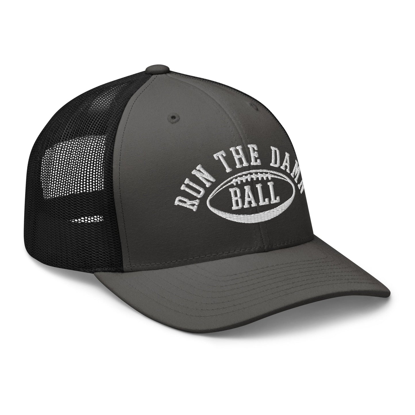 Run The Damn Ball Embroidered Mesh Trucker Hat Charcoal Black