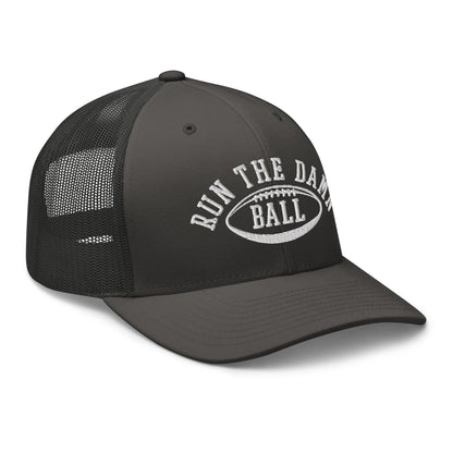 Run The Damn Ball Embroidered Mesh Trucker Hat Charcoal