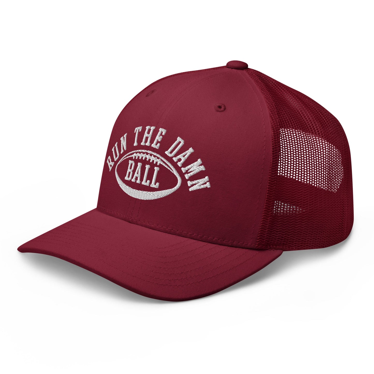 Run The Damn Ball Embroidered Mesh Trucker Hat Cranberry