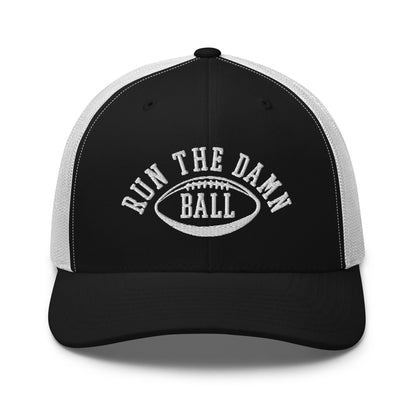 Run The Damn Ball Embroidered Mesh Trucker Hat Black White