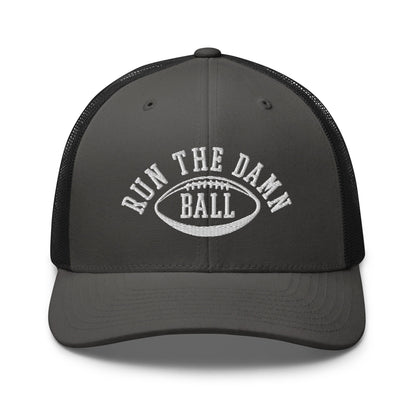 Run The Damn Ball Embroidered Mesh Trucker Hat Charcoal Black