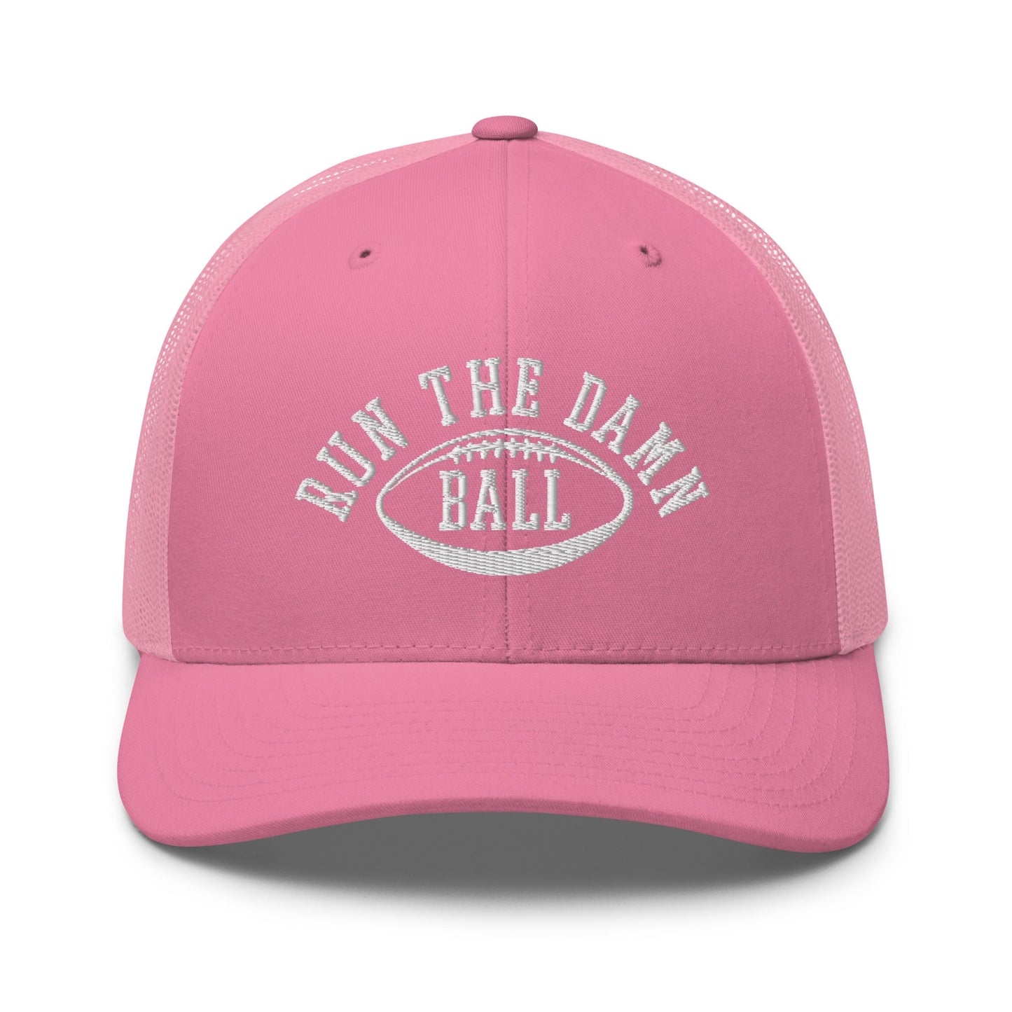 Run The Damn Ball Embroidered Mesh Trucker Hat Pink