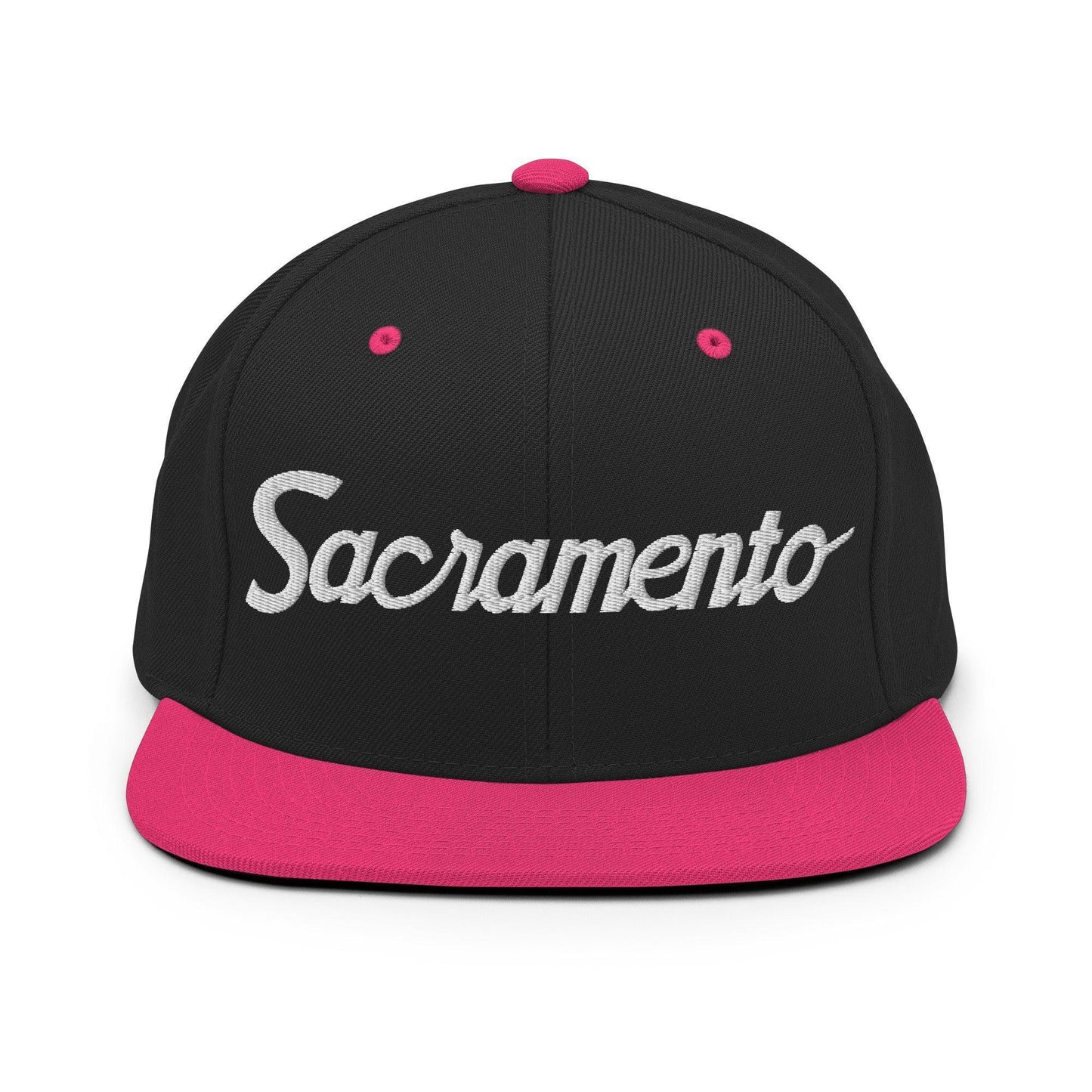 Sacramento Script Snapback Hat Black Neon Pink