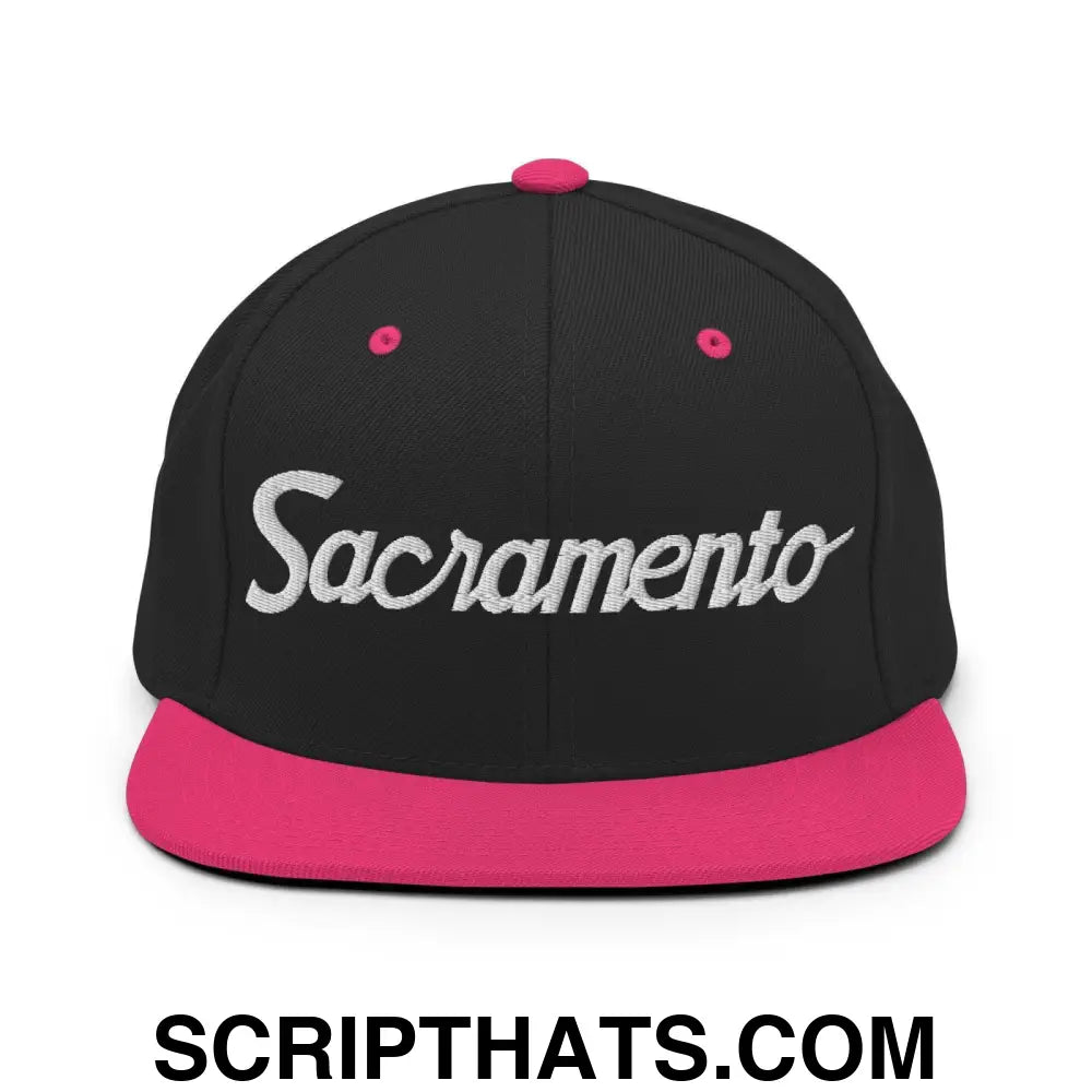 Sacramento Script Snapback Hat Black Neon Pink