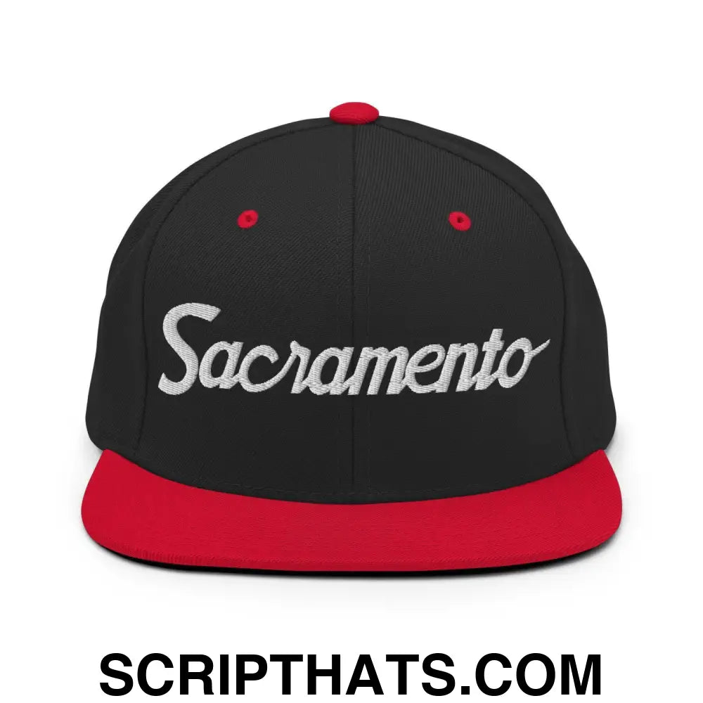 Sacramento Script Snapback Hat Black Red