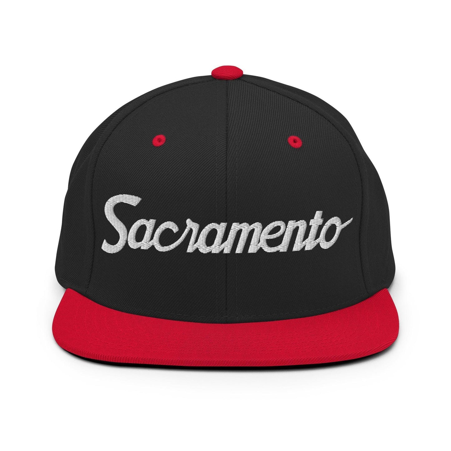 Sacramento Script Snapback Hat Black Red