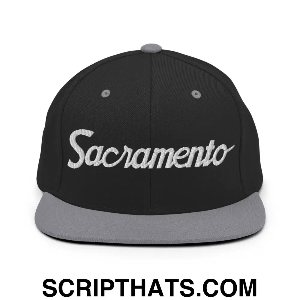 Sacramento Script Snapback Hat Black Silver