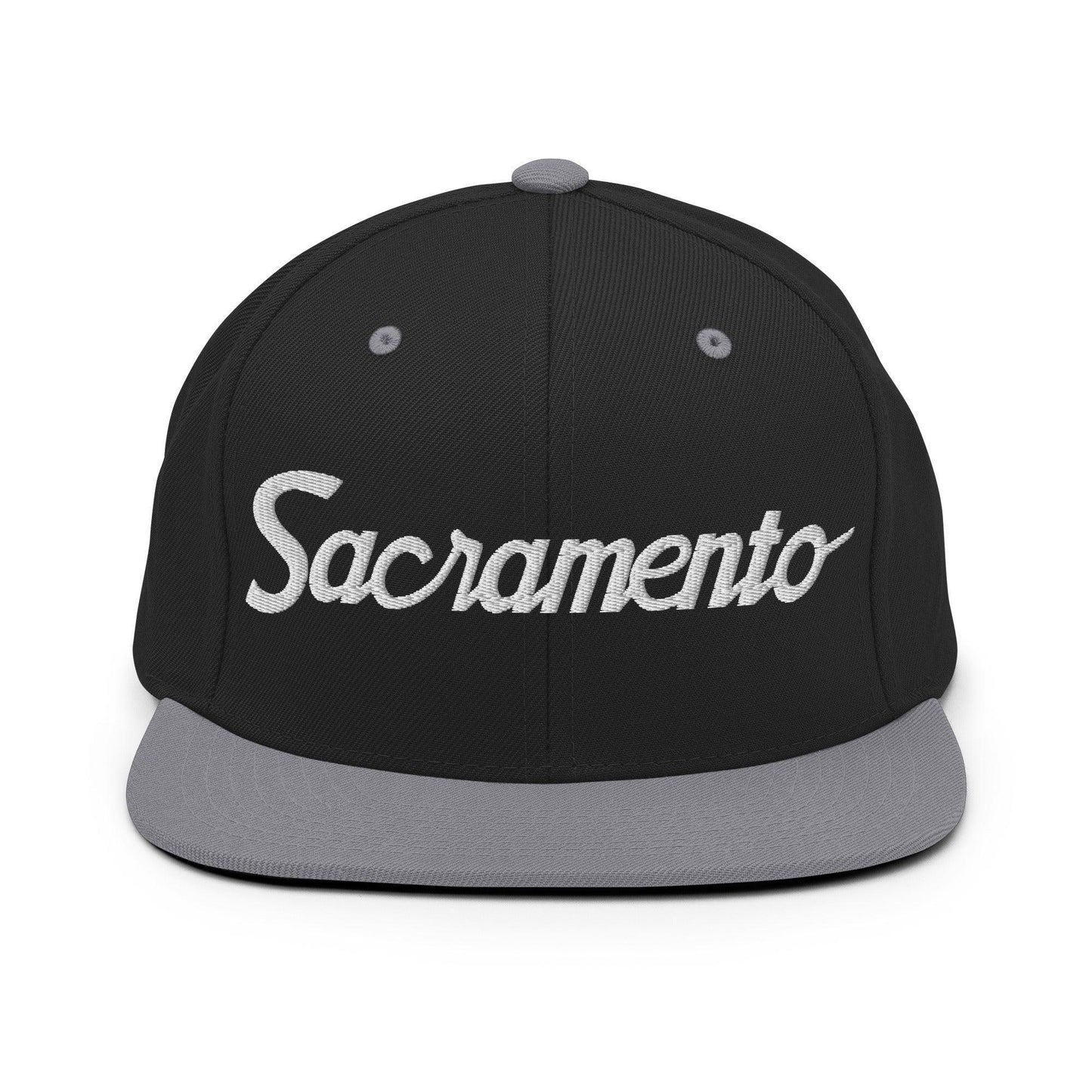 Sacramento Script Snapback Hat Black Silver