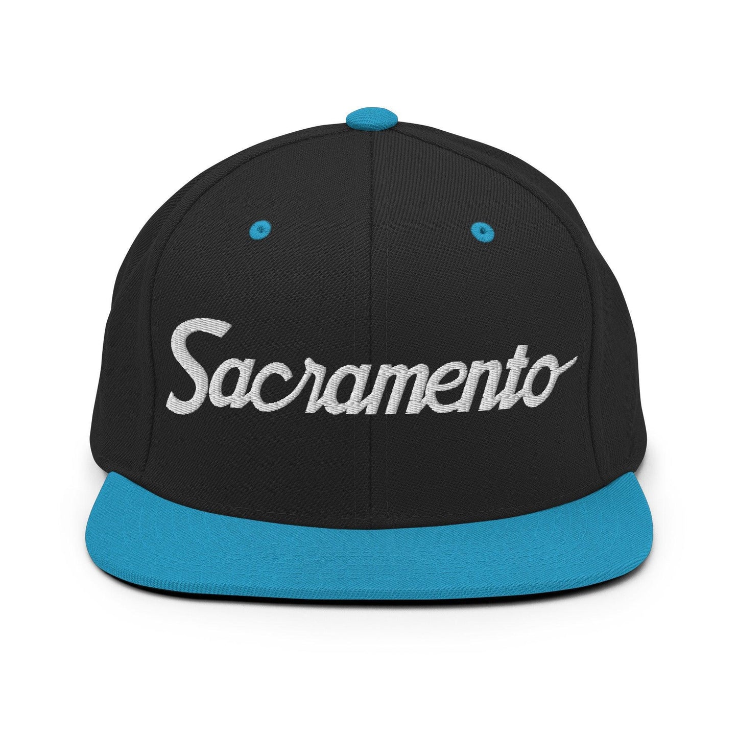 Sacramento Script Snapback Hat Black Teal