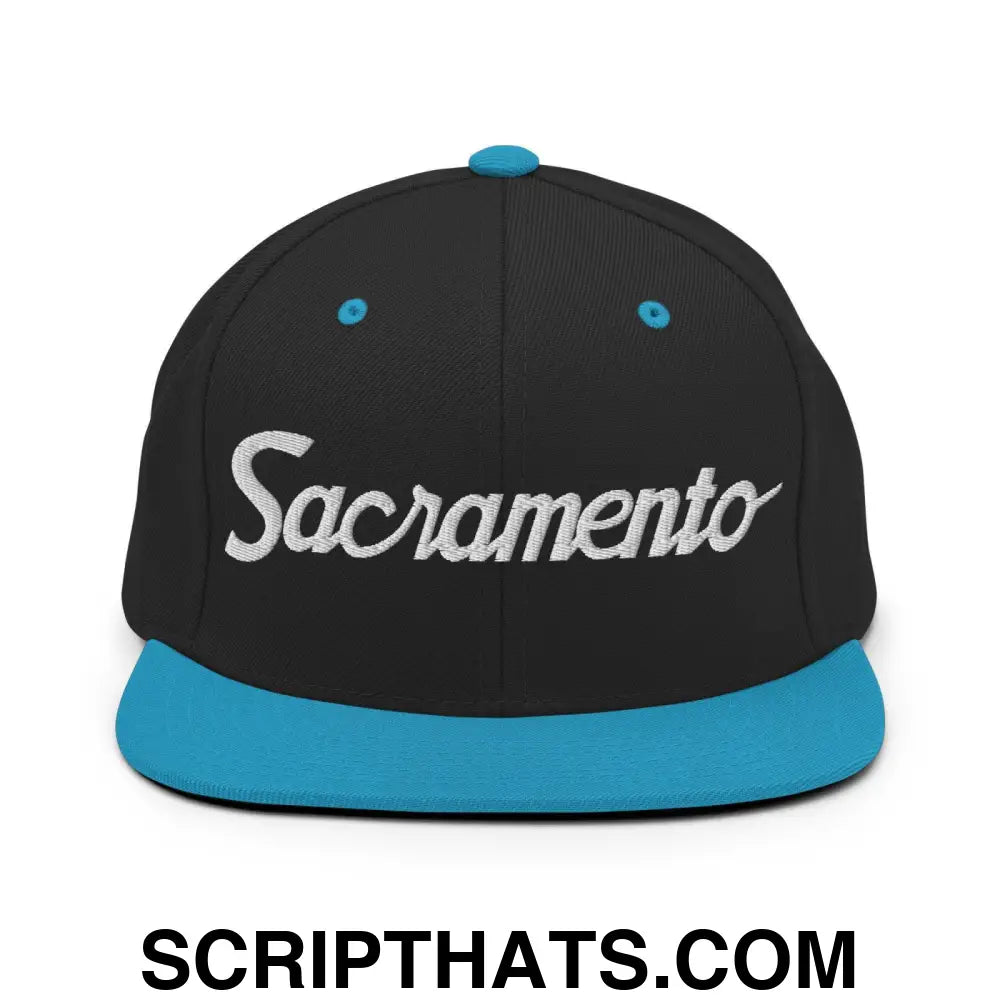 Sacramento Script Snapback Hat Black Teal