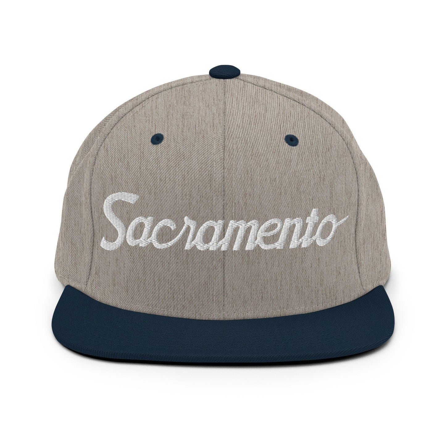 Sacramento Script Snapback Hat Heather Grey Navy