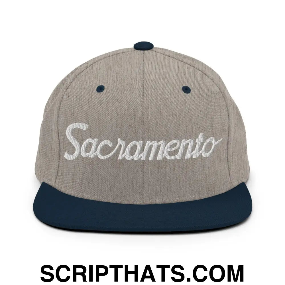 Sacramento Script Snapback Hat Heather Grey Navy