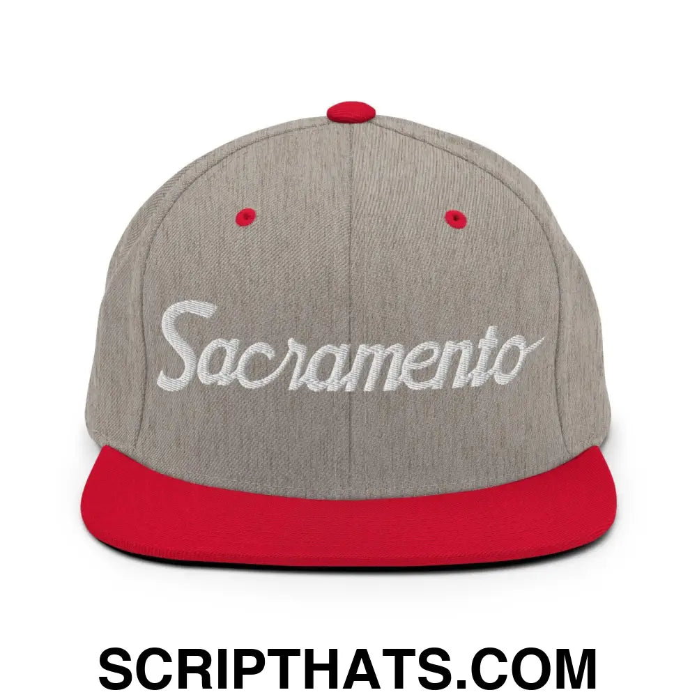 Sacramento Script Snapback Hat Heather Grey Red