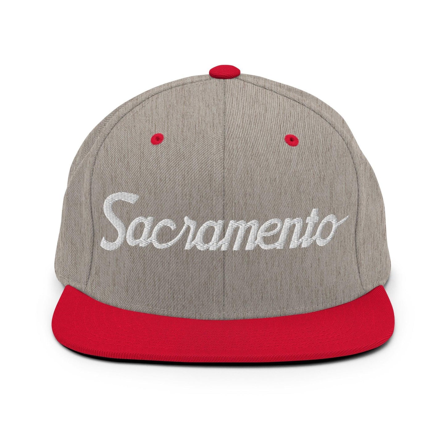 Sacramento Script Snapback Hat Heather Grey Red