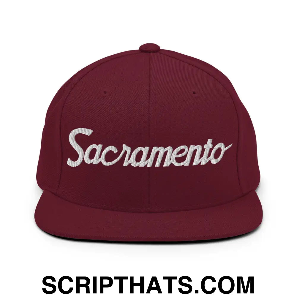 Sacramento Script Snapback Hat Maroon