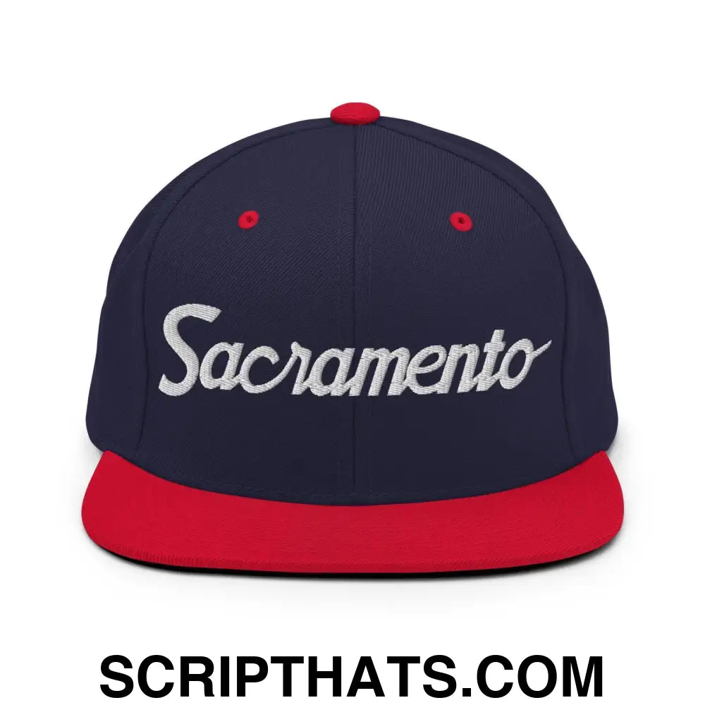 Sacramento Script Snapback Hat Navy Red