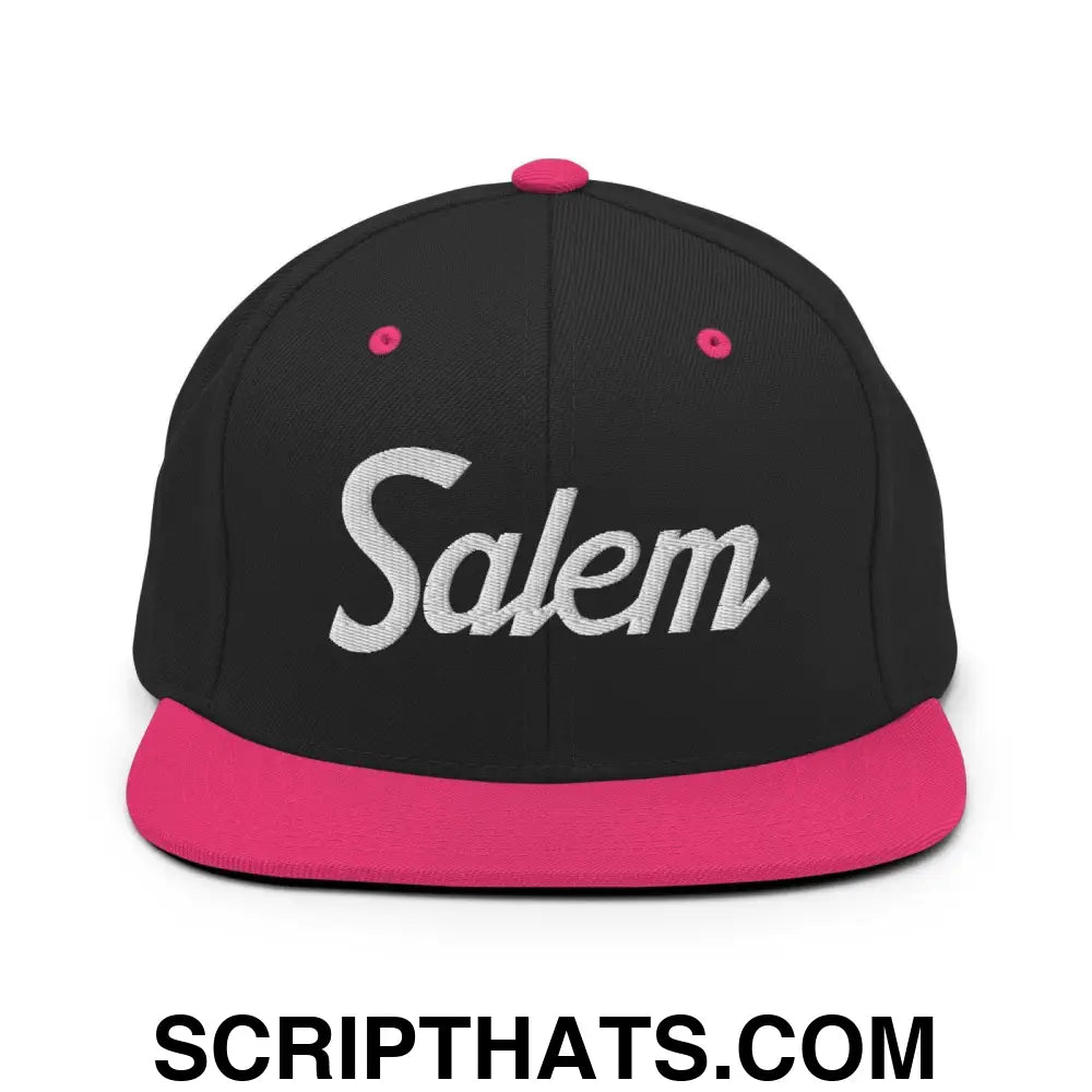 Salem Script Snapback Hat Black Neon Pink