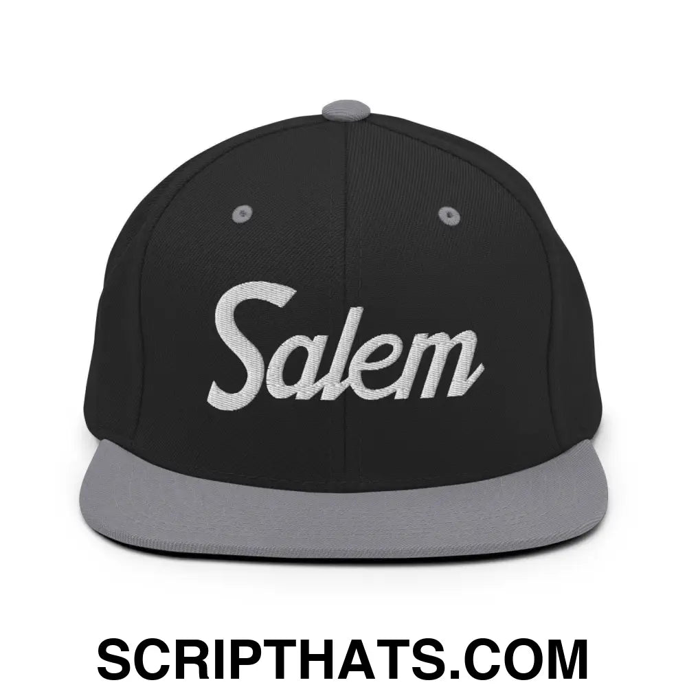 Salem Script Snapback Hat Black Silver