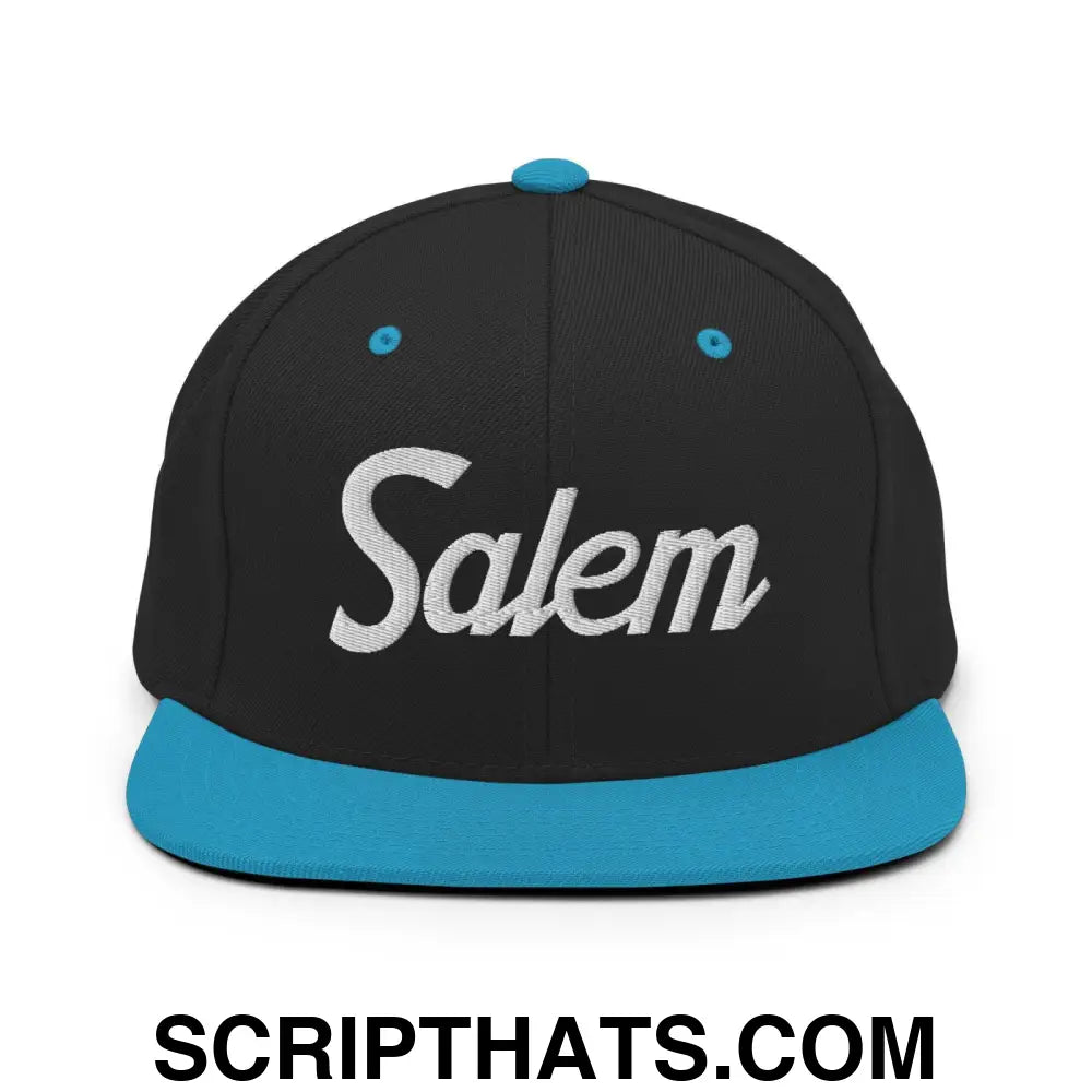 Salem Script Snapback Hat Black Teal