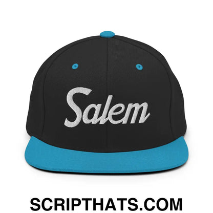 Salem Script Snapback Hat Black Teal