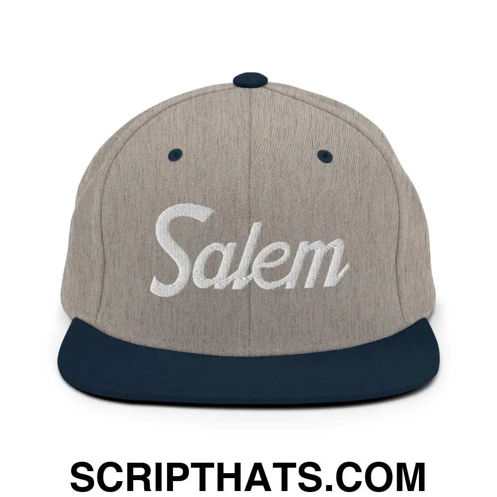 Salem Script Snapback Hat Heather Grey Navy