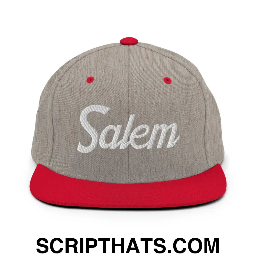 Salem Script Snapback Hat Heather Grey Red