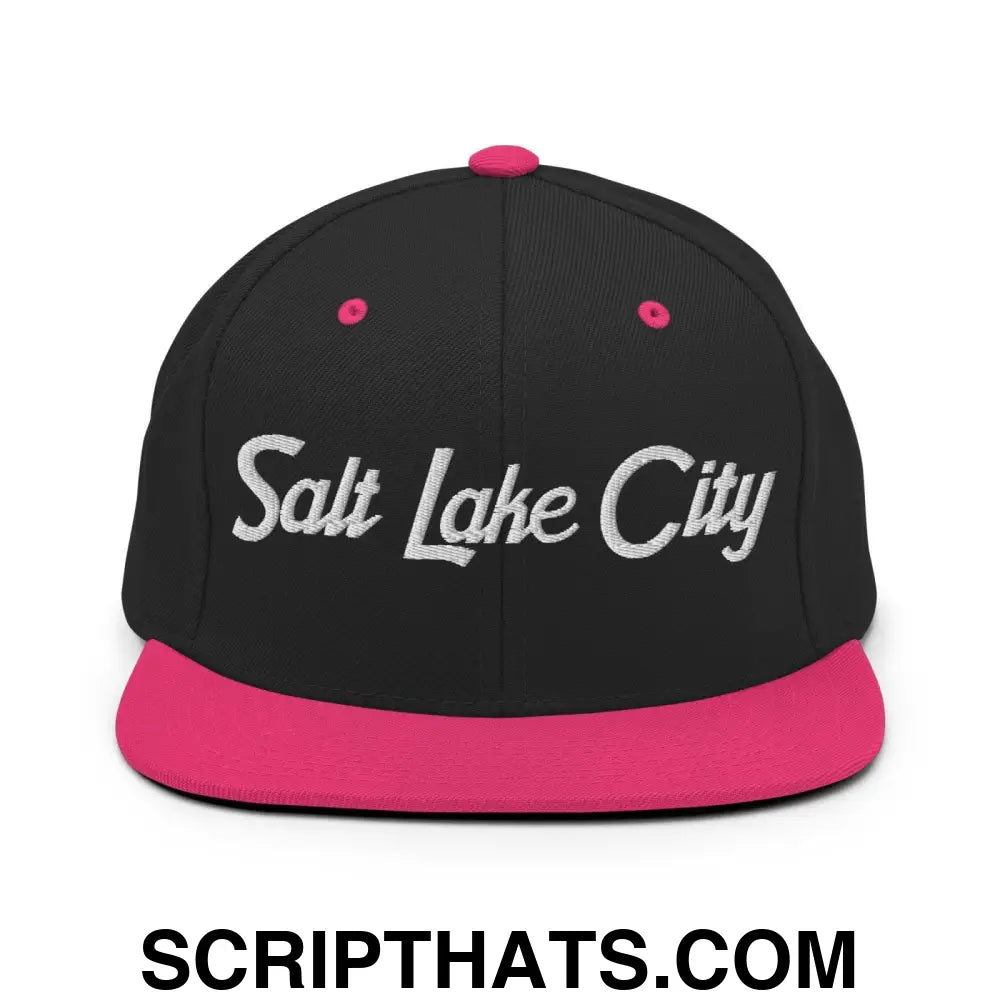 Salt Lake City Script Snapback Hat Black Neon Pink