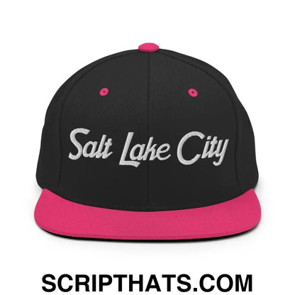 Salt Lake City Script Snapback Hat Black Neon Pink