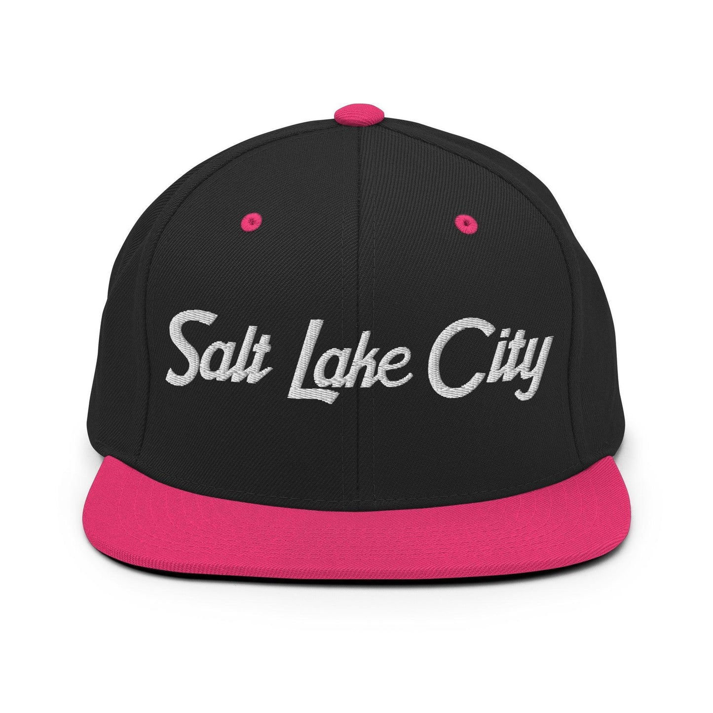 Salt Lake City Script Snapback Hat Black Neon Pink