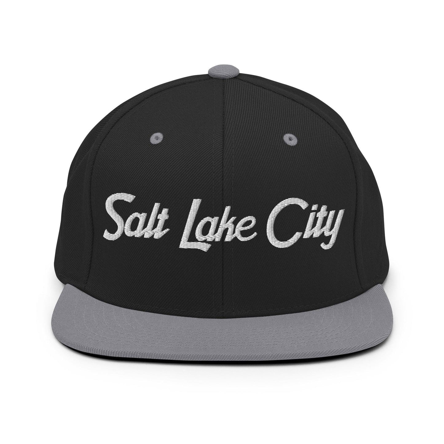 Salt Lake City Script Snapback Hat Black Silver