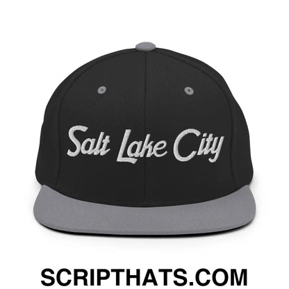 Salt Lake City Script Snapback Hat Black Silver